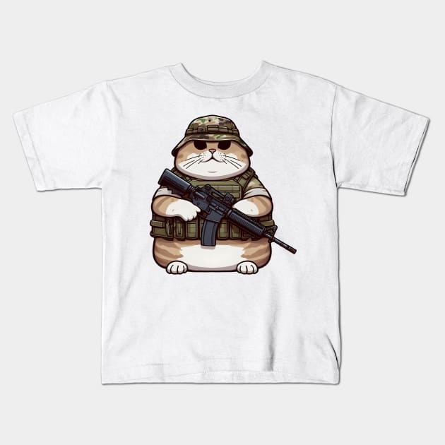 Tactical Cat Kids T-Shirt by Rawlifegraphic